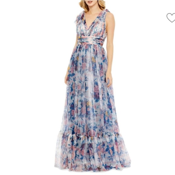 NWT Mac Duggal Floral Dress Maxi 11332 Blue